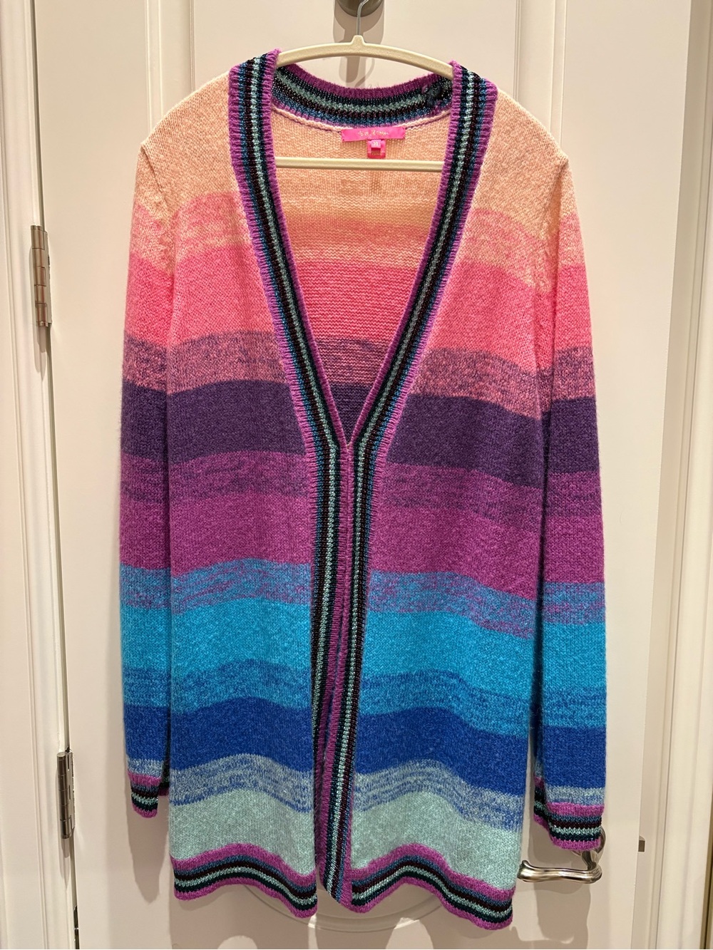 Lilly Pulitzer Multicolor Pink Purple Blue Striped Open-Front Cardigan